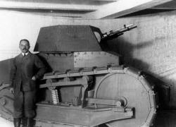 Presentation of a wooden mock-up of the Renault FT 17 tank